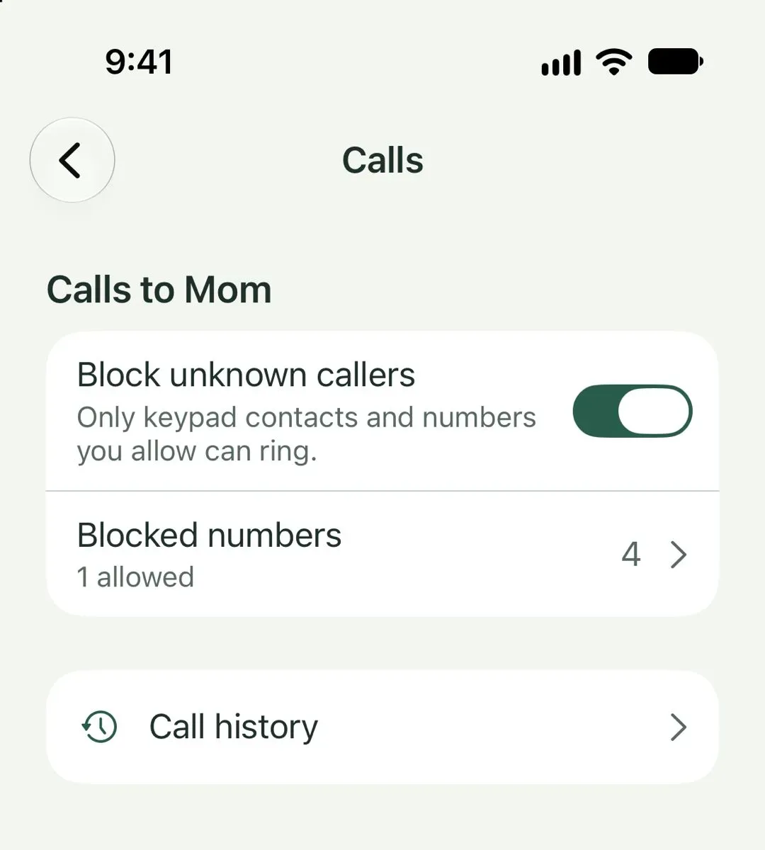 I want it to be easy for my mom to answer a call from family. screenshot